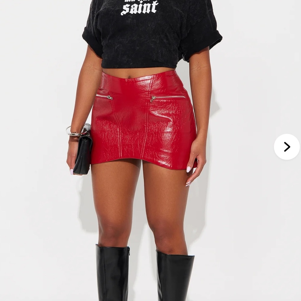 Red faux leather mini skirt